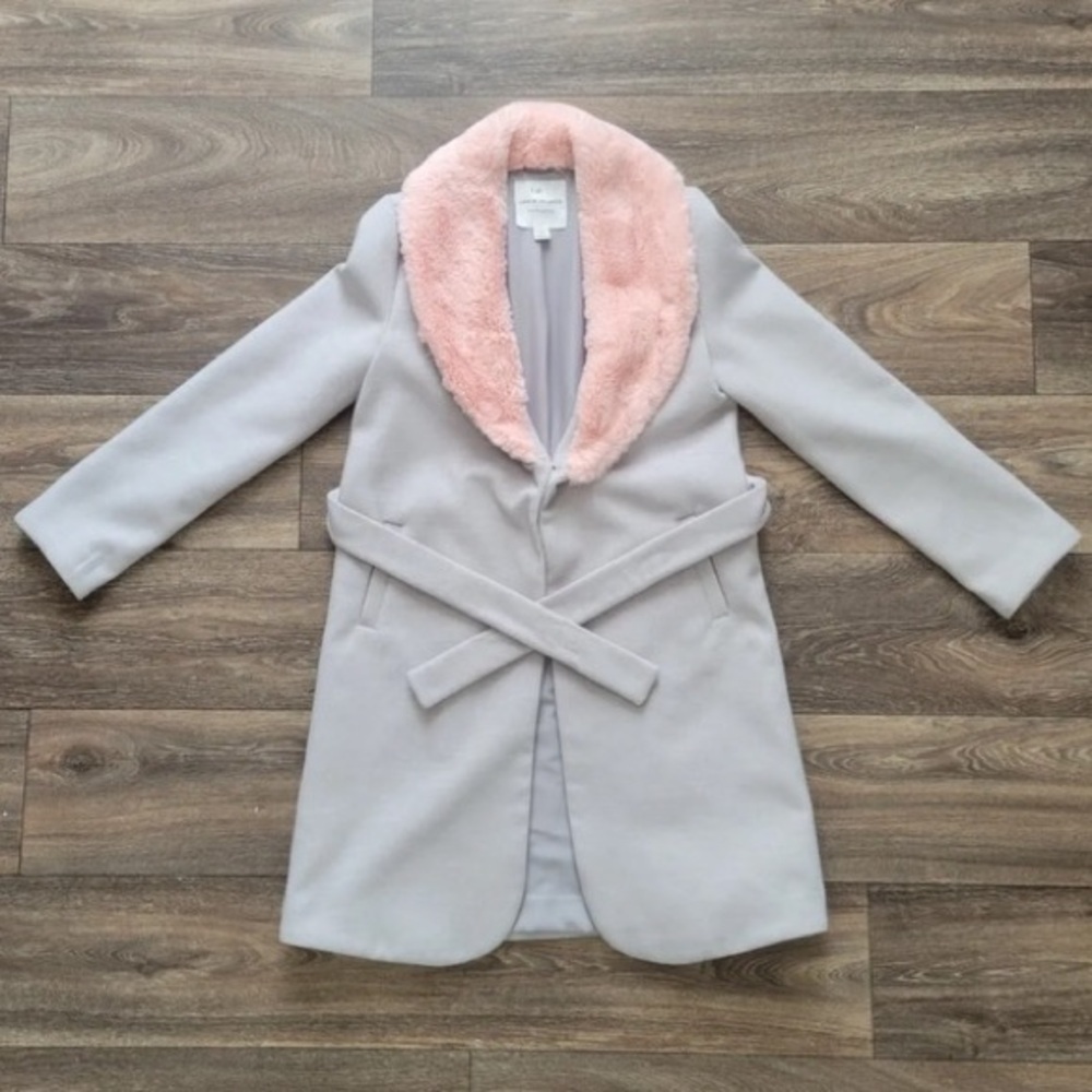 Janie and Jack Overcoat with Fur Collar for Girls Size 10-12 Grey and Pink